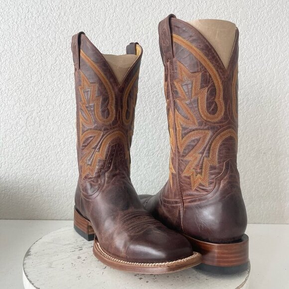 Rod Patrick Mens Cowboy Boots 8.5B Perro Loco Brown Leather Western Square Toe - Picture 1 of 14